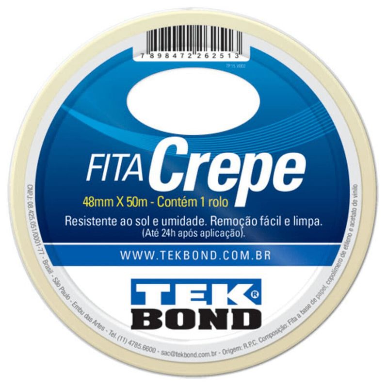 Fita Crepe 48Mm Rolo Com 50 Metros Branco Tek Bond