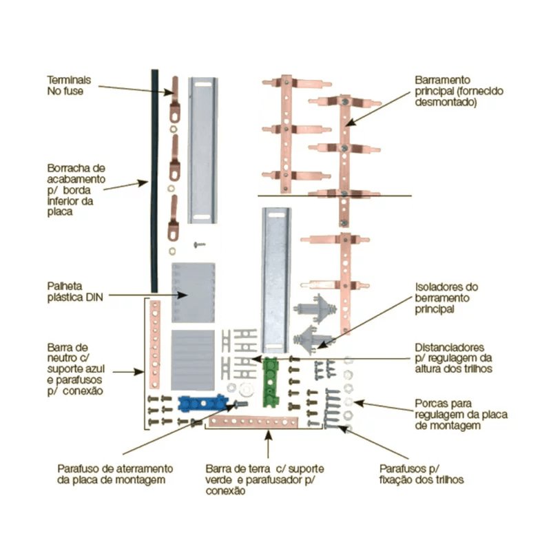 Barramento Trifásico Para 34 Disjuntores 100A Kit Universal Cemar